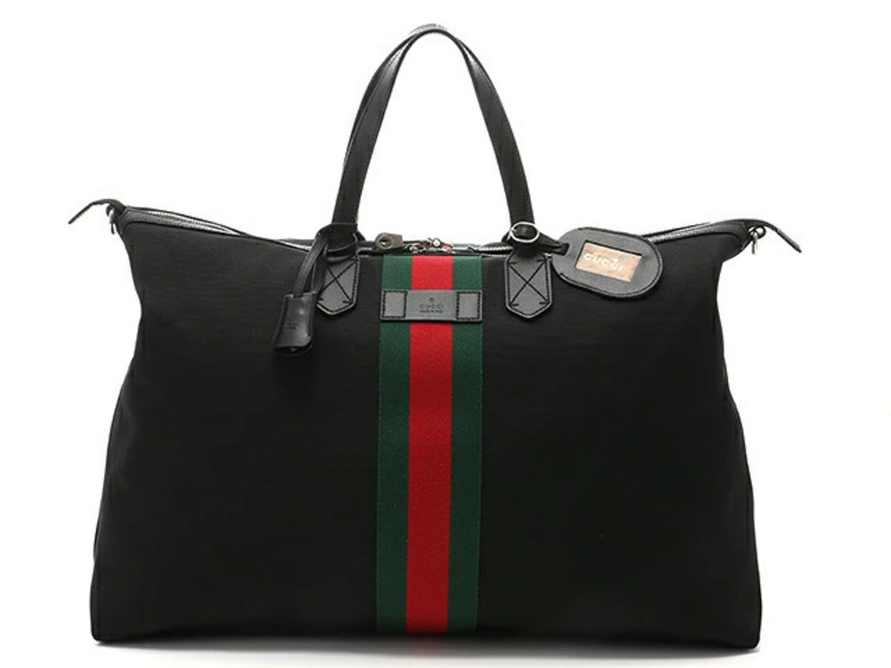 Gucci Bag Boston Duffle Carry on Web Black Red Green Techno Canvas Calfskin
